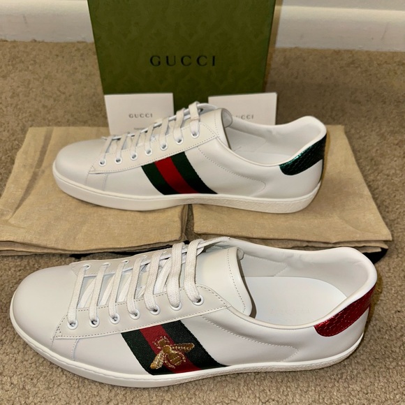 Men’s Gucci Ace White Leather Embroidered Bee Sneakers - NWB - Size G11/US11.5 - Picture 10 of 16